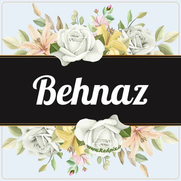بهناز به انگلیسی طرح گل سفید behnaz