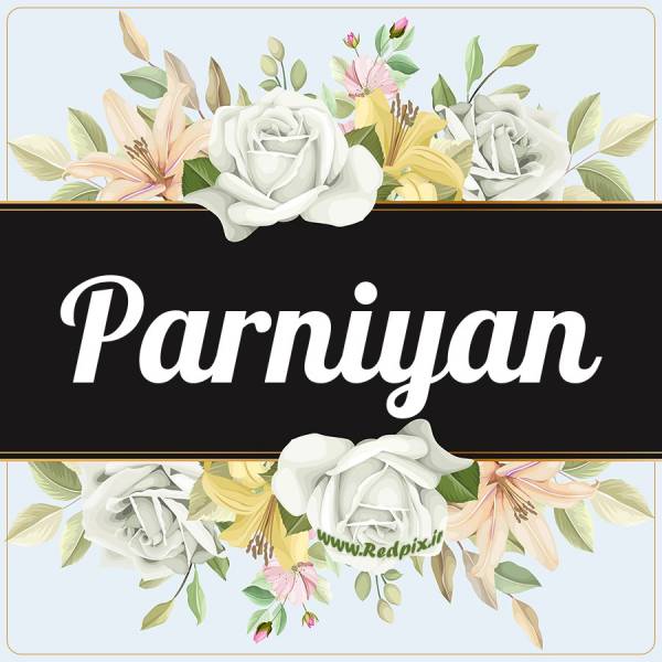 پرنیان به انگلیسی طرح گل سفید parniyan